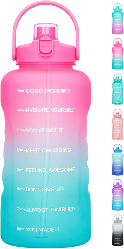 1 Gallon Water Bottles with Straw, 128 oz Water Bottle BPA Free Innovative 2-IN-1 Lid Gym Bottle with Times to Drink