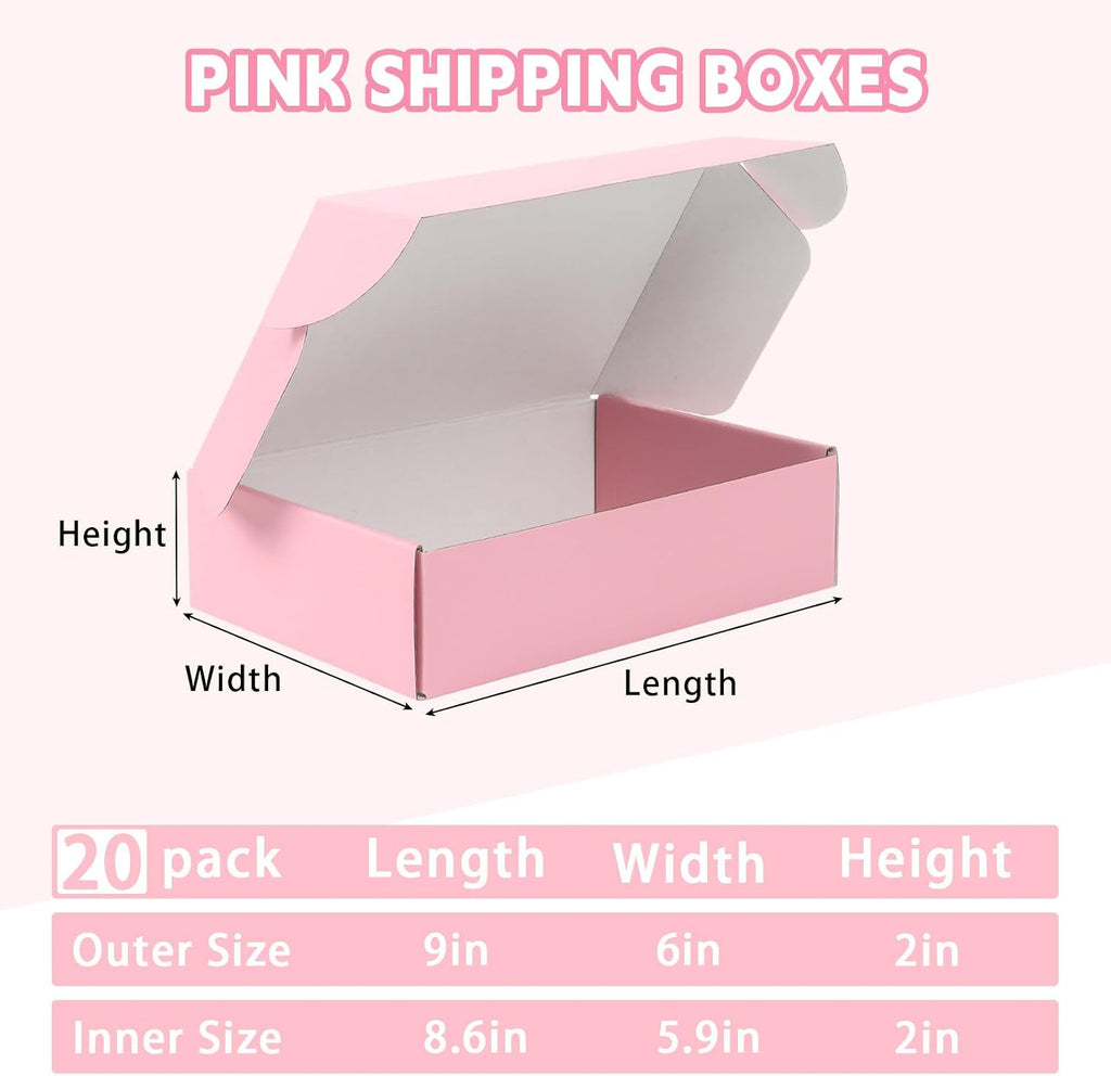 9x6x2 Inch Pink Shipping Boxes, 30-Pack Mailing Boxes for Small Business, Corrugated Cardboard Box for Shipping