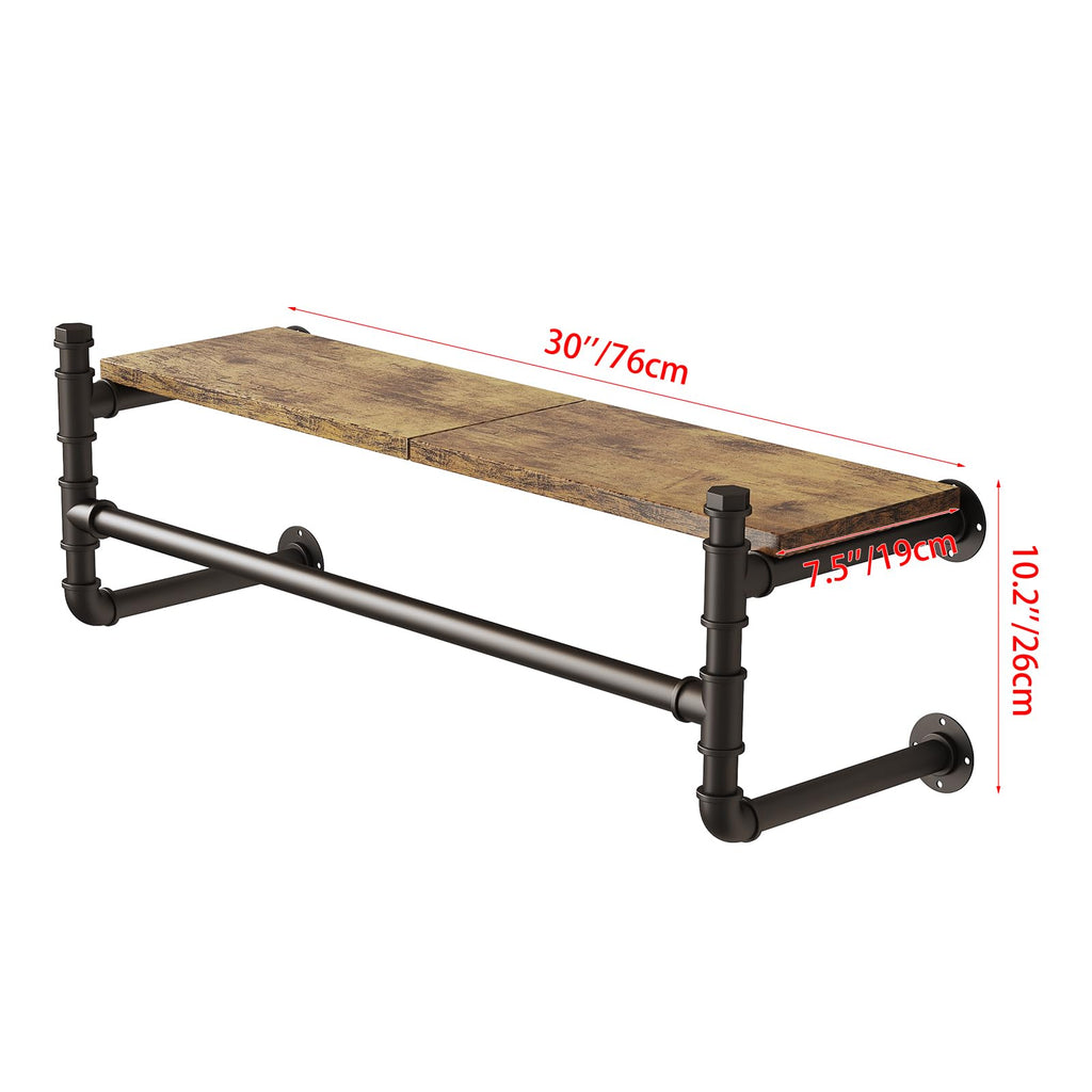 Industrial Pipe Clothing Rack,Wall Mounted Clothes Rack with Shelf