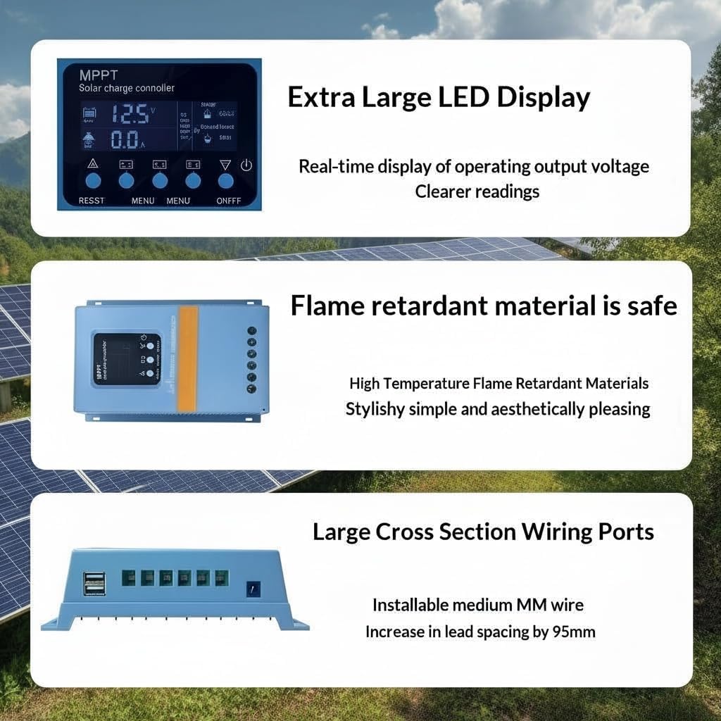 Solar Charge Controller 120A 12V 24V 36V 48V Intelligent Recognition LCD Display Battery Intelligent Regulator