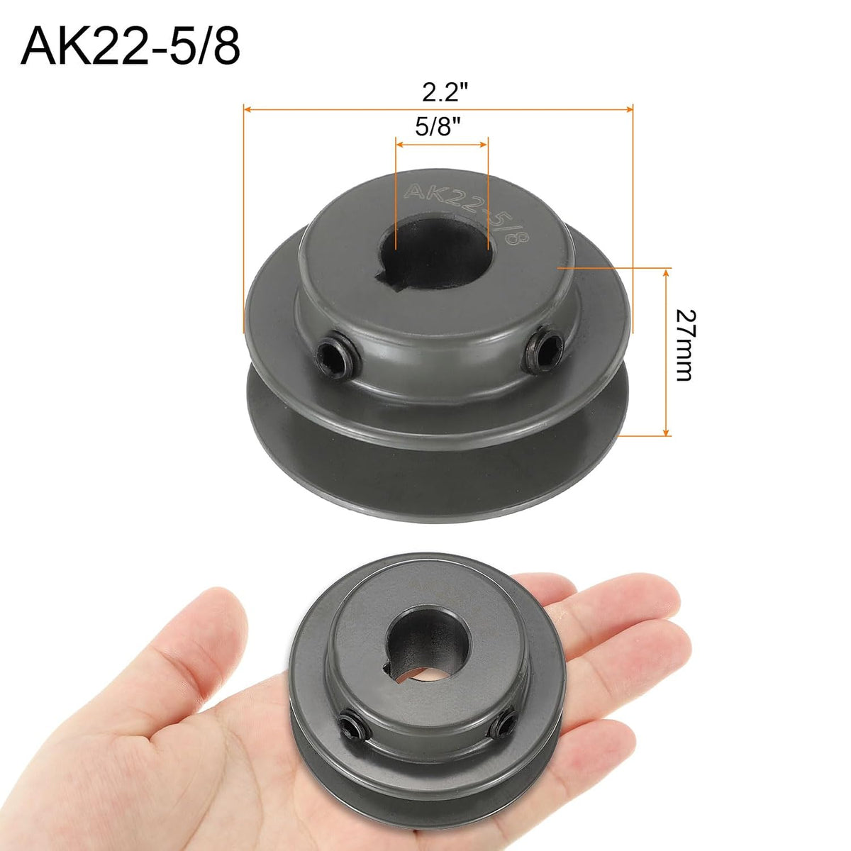 uxcell AK22-5/8 V-Belt Sheave 5/8" Bore, 2.2" OD, Single Groove Web Sheave