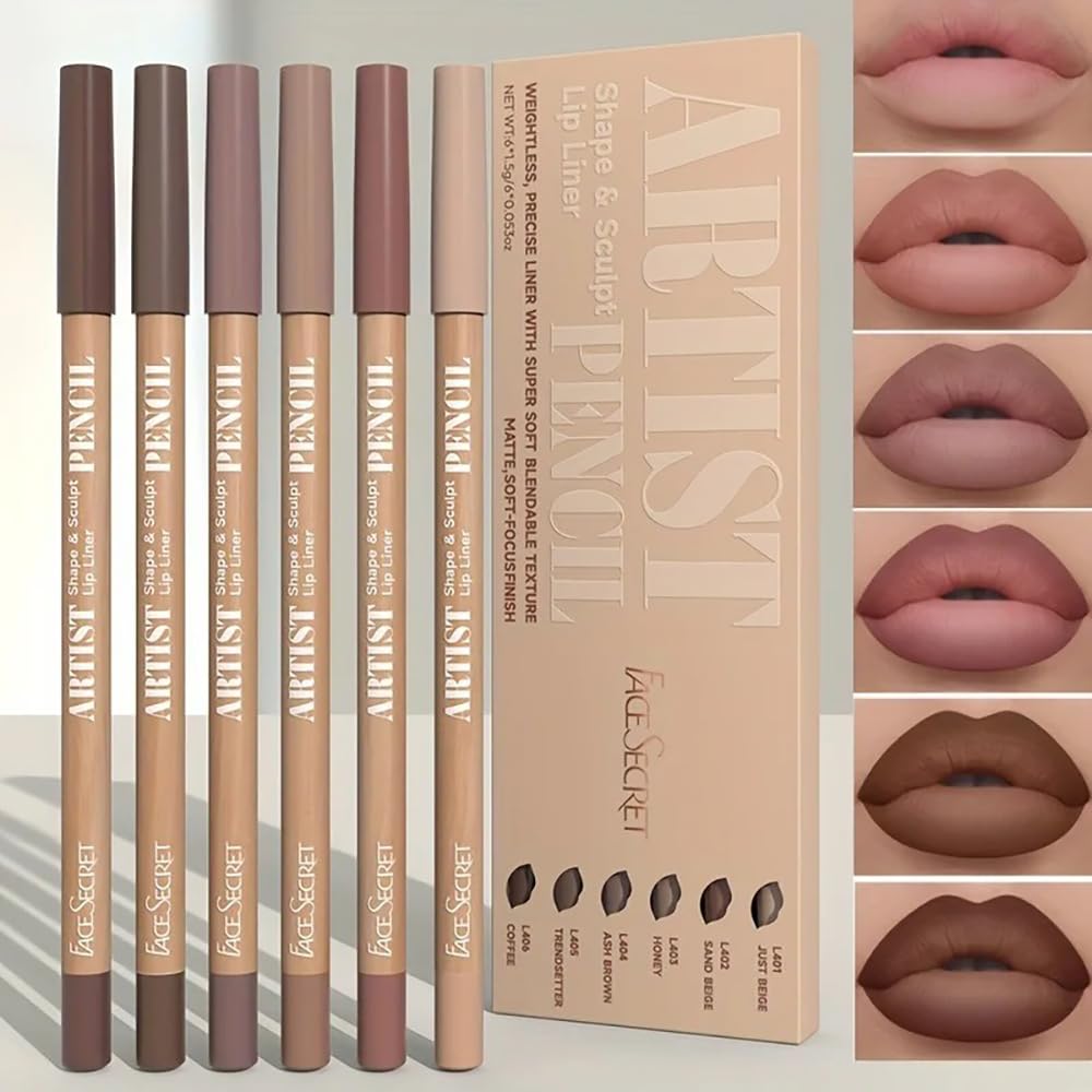 6pcs Nude Brown Lip Liner Makeup Set - Waterproof & Smudge-Proof Matte Pencil, Long-Lasting & Durable, Smooth & Easy