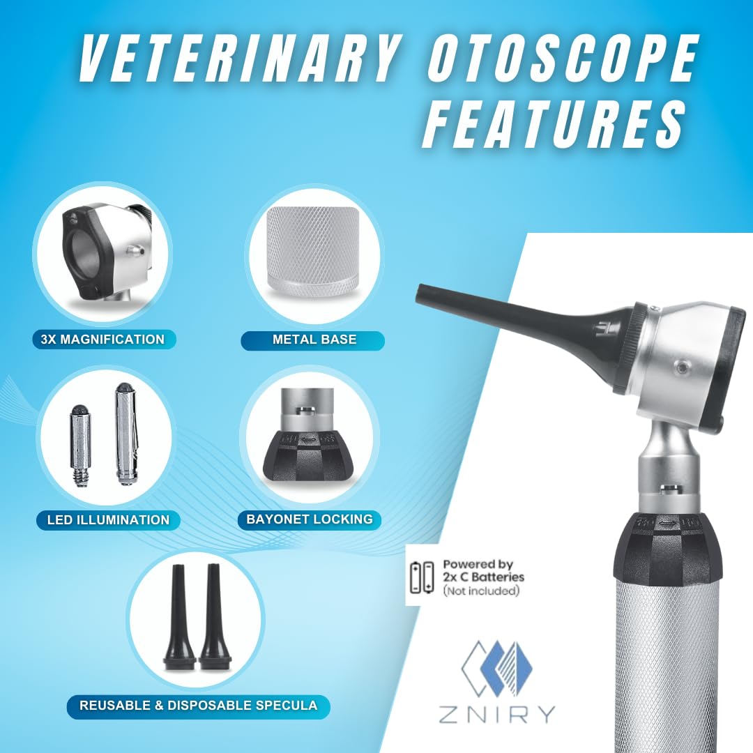 Veterinary Otoscope Opthalmoscope LED ENT Diagnostic Set, with Diagnostic Premium Instruments Vet Otoscope Set