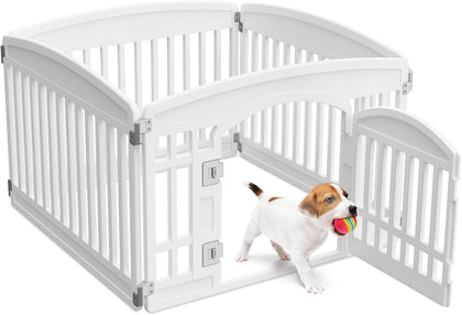 Dog Playpen 4-Panel, 24IN Puppy Playpen, Stable Dog Play Pen Indoors/Outdoor with Secure Locking Door, Plastic Pet
