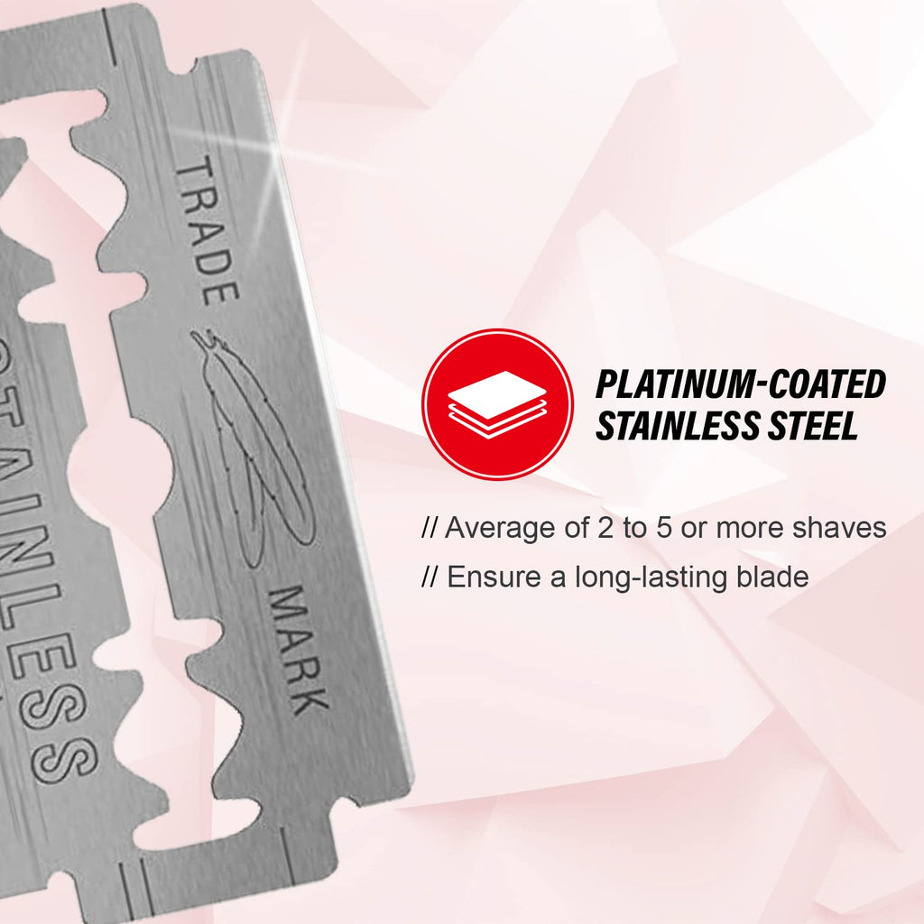 Double Edge Safety Razor Blades - (50 Count) - Platinum Coated Hi-Stainless Steel Razor Blades - Fits Most Safety