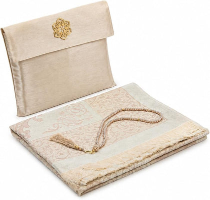 Muslim Prayer Rug with 99 Beads Tasbih & Travel Bag, Soft Taffeta Sajadah, Lightweight & Foldable Janamaz, Portable