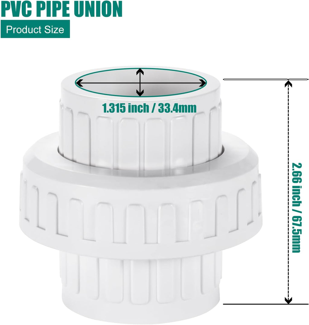 VYH 1" PVC Union Coupling Pipe Fitting,1" PVC Slip Union Schedule 40, PVC Adapter(Socket x Socket), built-in EPDM O-Ring, White (2 Pack)