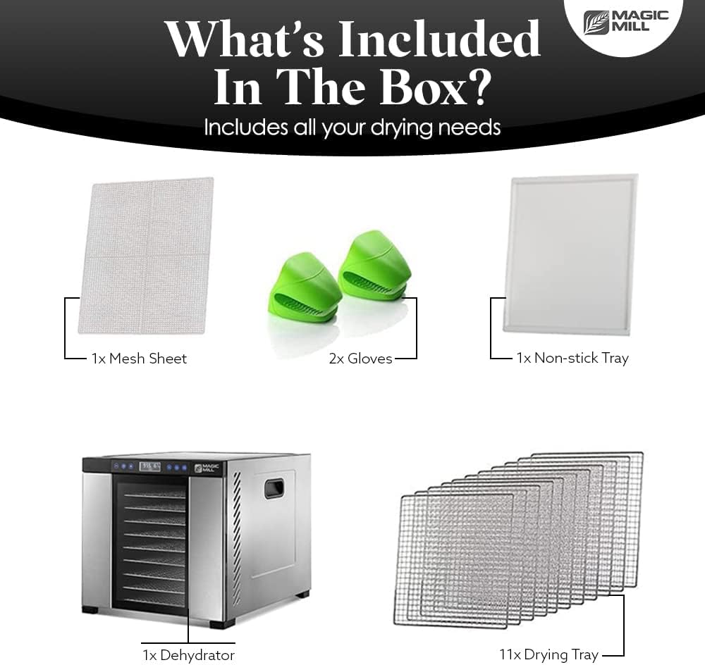 Food Dehydrator Machine | 11 Stainless Steel Trays | Adjustable Timer and Temperature Control | Jerky, Herb, Meat