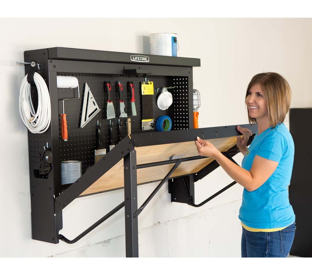 Products Wall Mounted Work Table, 4', Wood Varnish (80421)