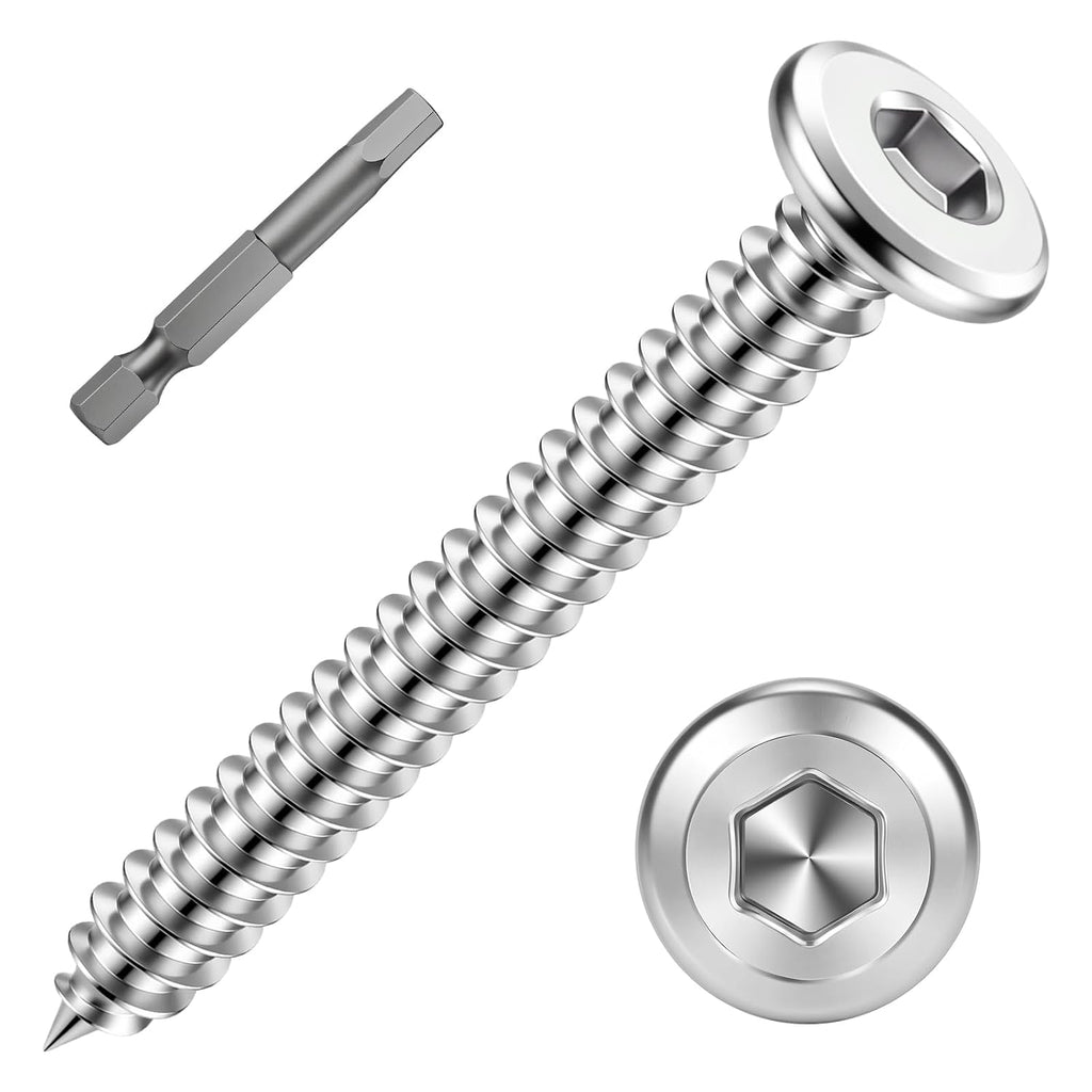 M6 x 45mm Self Tapping Screws, Flat Head Socket Cap, Silver, 20 PCS