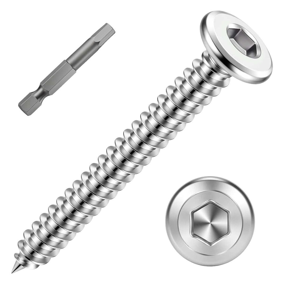 M6 x 45mm Self Tapping Screws, Flat Head Socket Cap, Silver, 20 PCS