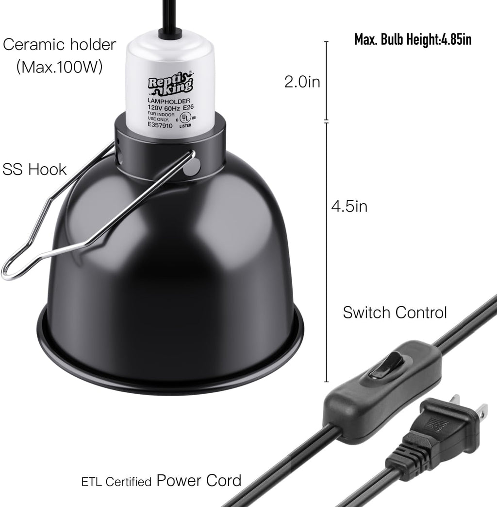 Reptile Light Fixture, 5.5'' Standard Dome for Reptile Basking Bulb Light/Heat Lamp/Ceramic Heat Emitter, 5.5 Inch