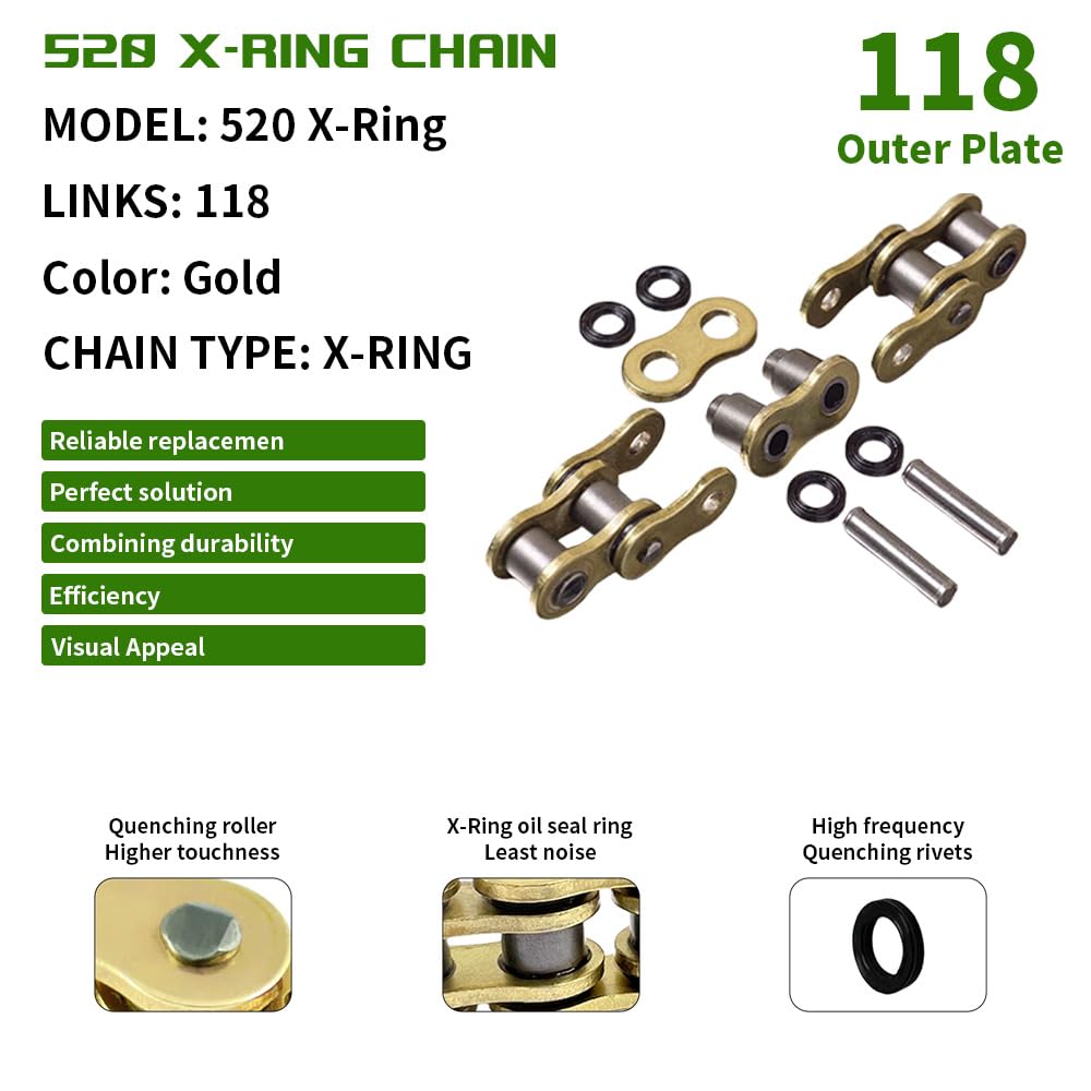 Gold 520 X-Ring Chain 118 Links - UniversalEnhanced Durability & Performance