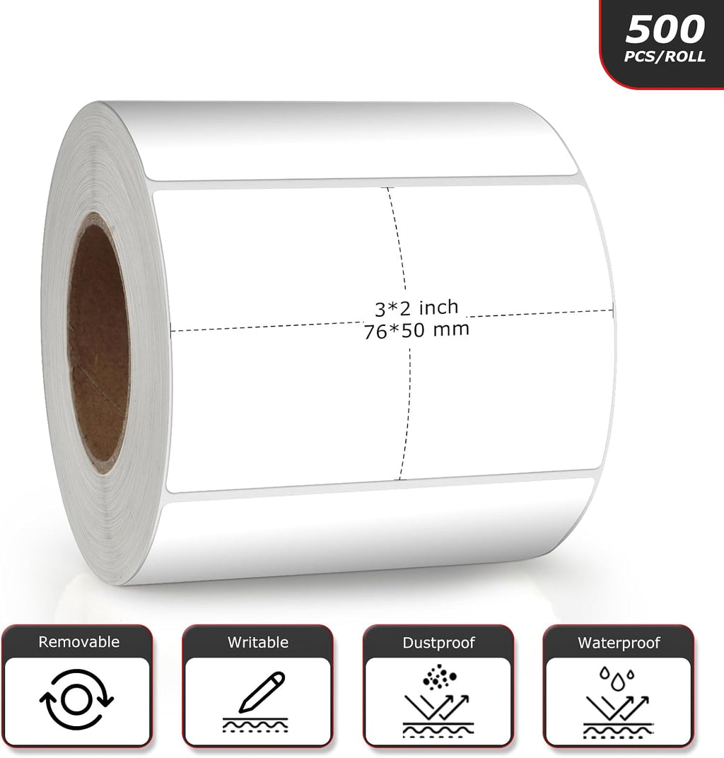 White Rectangle Labels 3" x 2" Color Coding Stickers Roll 500 Pcs
