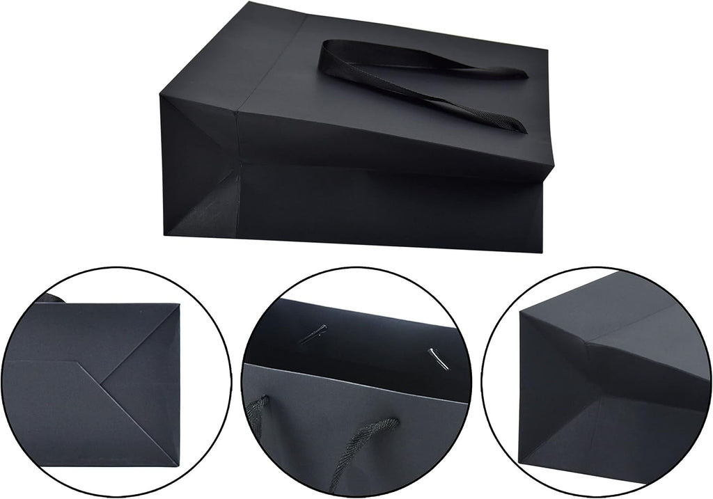 Large Paper Gift Bags with Handles, Black, 20 Pack, 13x5x10 IN