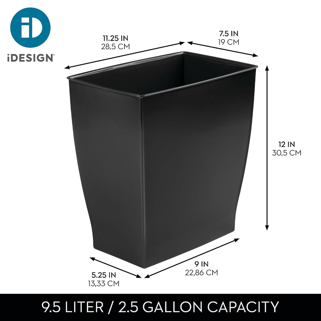 Small Plastic Bathroom Trash Can, Black | Slim Rectangle