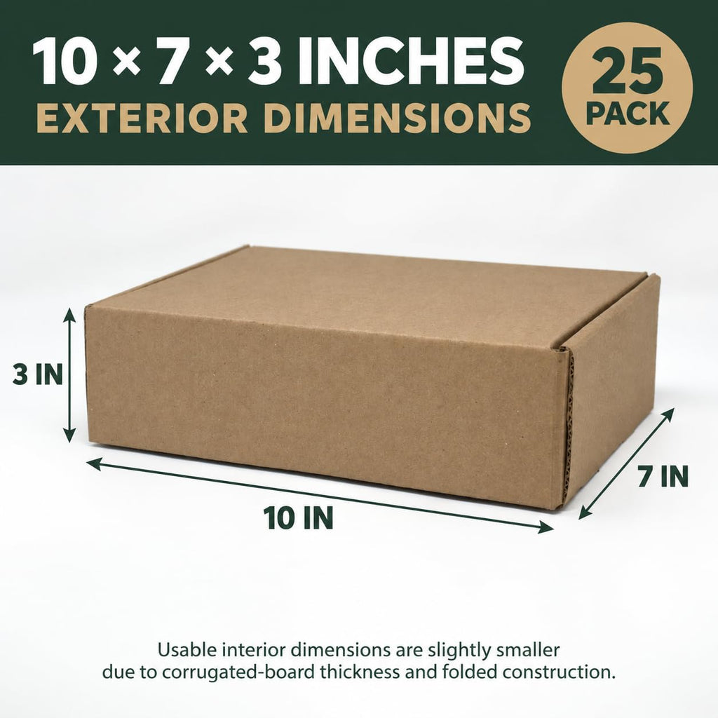 Commercial 32 ECT Shipping Mailer Boxes, 10"x7"x3", 25 Pack