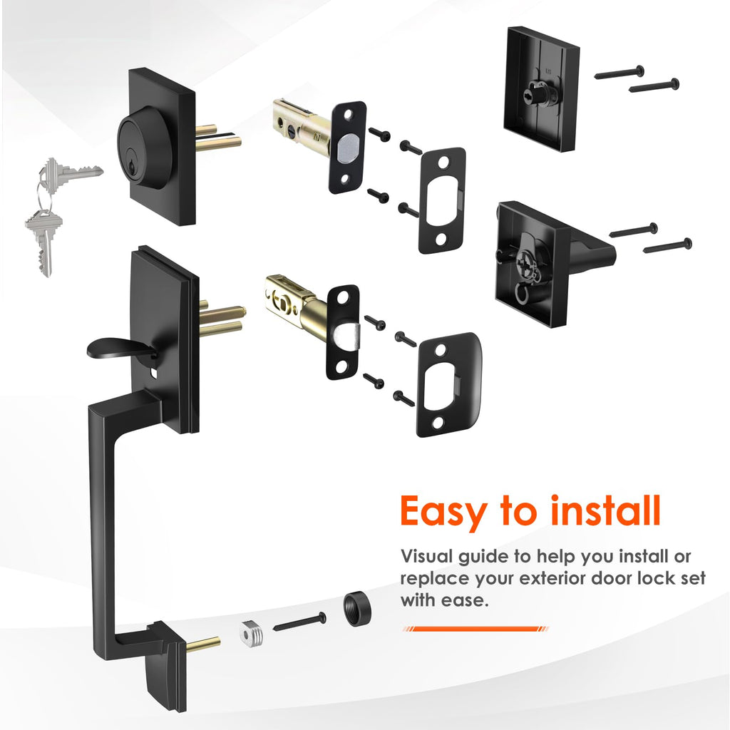 Black Front Door Lock Set, Front Door Handle and Deadbolt Set