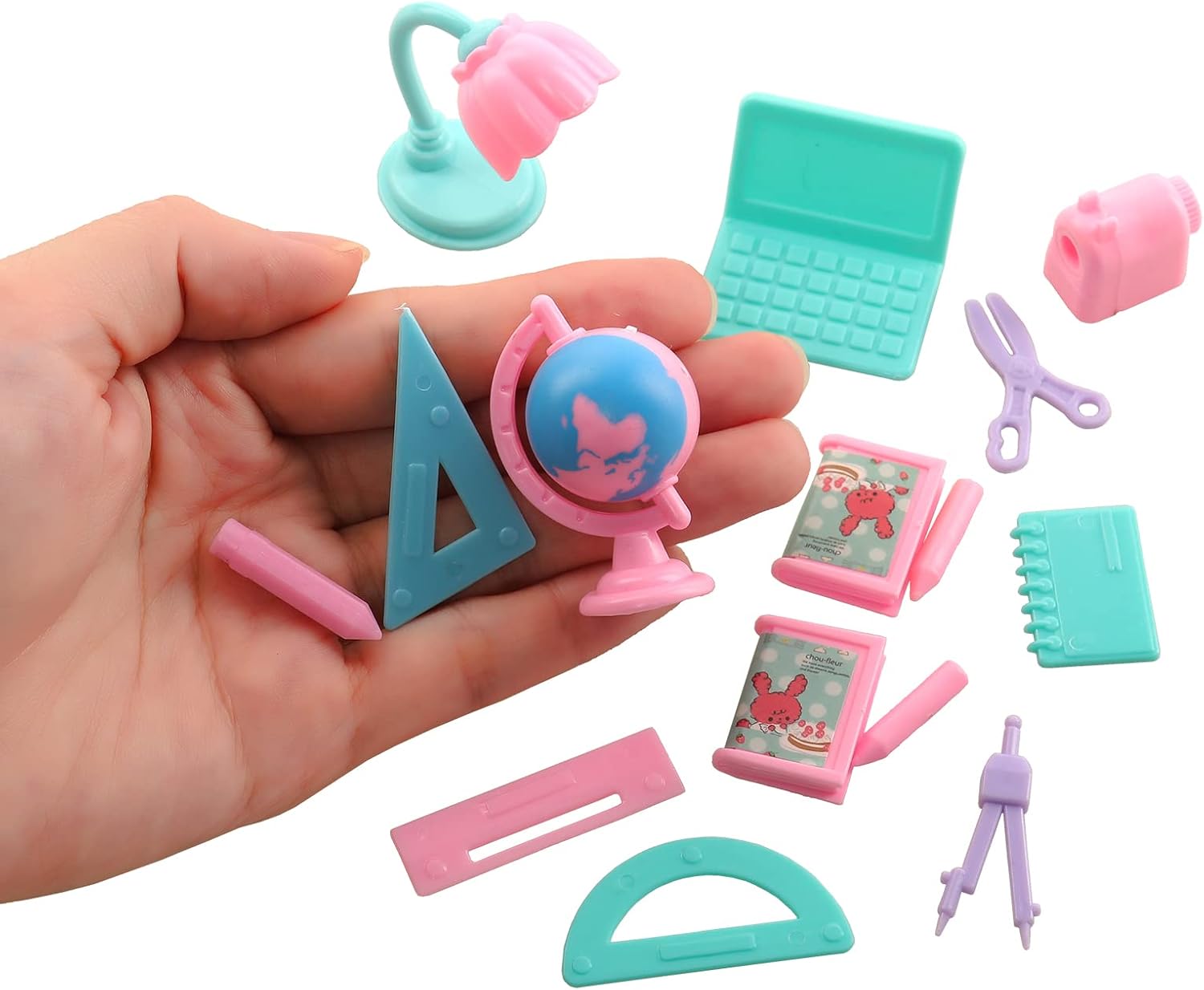 19 Pcs Girl Doll School Accessories Backpack Mini Desk Lamp Laptop Mini Globe Glasses and Headset for 11.5 Inch Doll