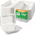 9x6x3 Inch 68 Pack Clamshell Take Out Food Containers, Compostable Disposable Paper To Go Boxes with Lids, Heavy Duty