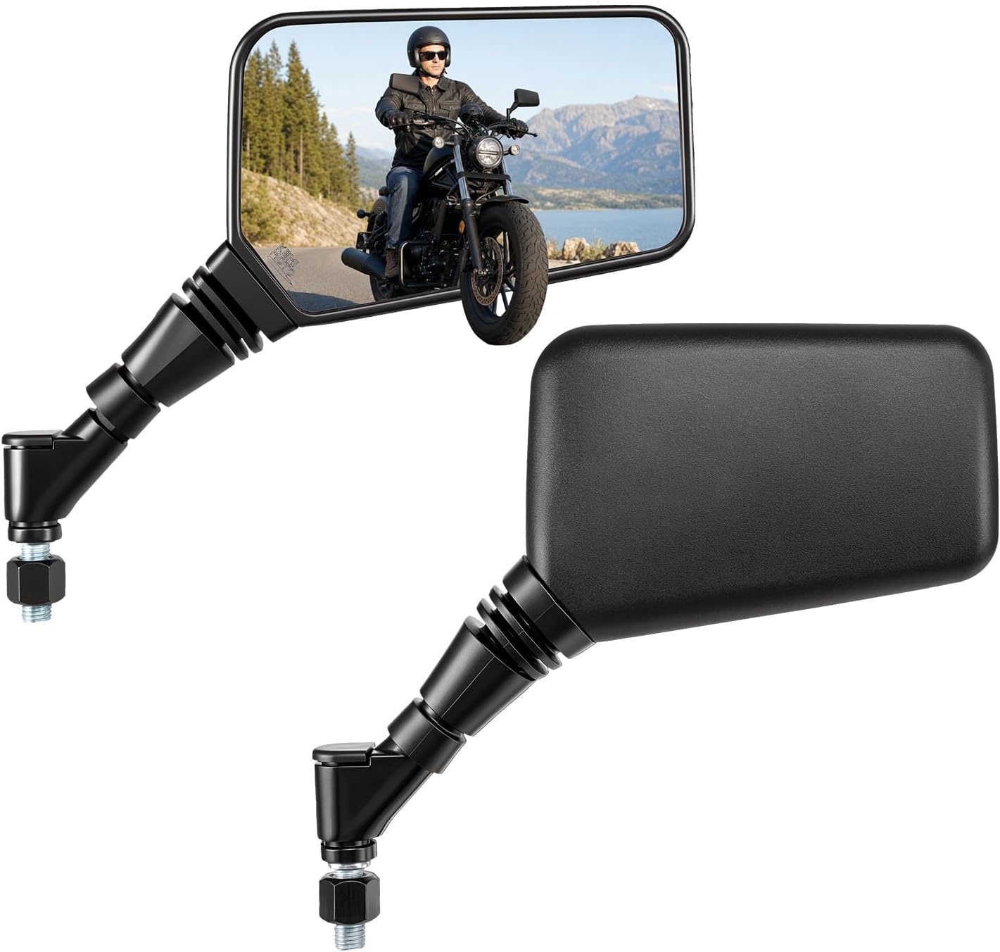 Universal Motorcycle Mirrors, 5.6×3.6 in Wide Convex Rearview Mirror with Anti-Vibration M10 Mount, 360° Rotatable