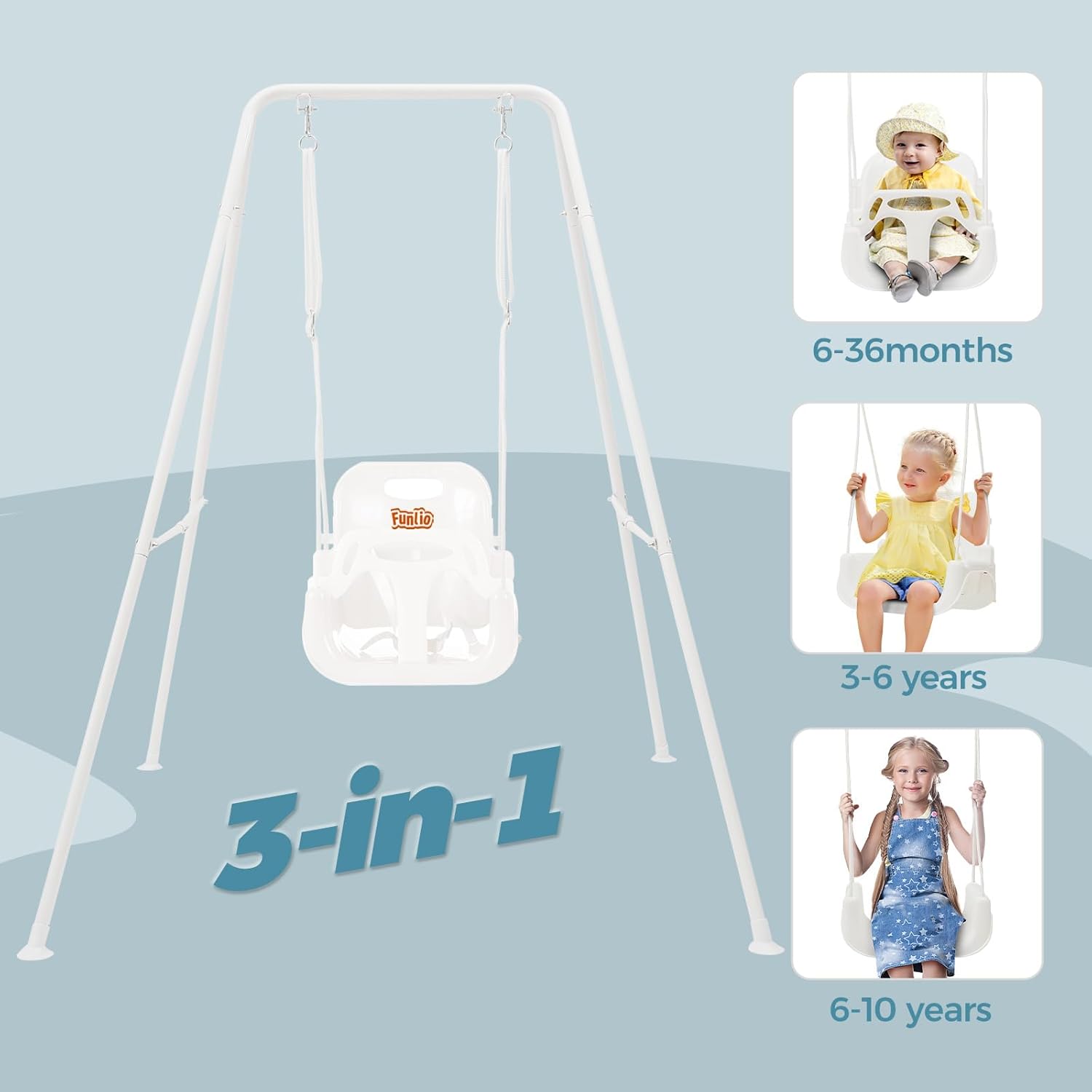 Toddler Swing with Foldable Metal Stand for Toddlers Aged 1~10 Years, 3-in-1 Baby Swing Set with 4 Sandbags for
