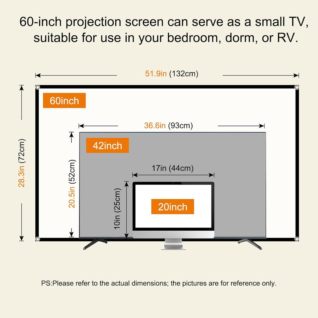 Foldable 60-inch Projector Screen, XINLEMY 4K 16:9 HD Portable Projection Movie Screen Double-Sided Cinema Screen for