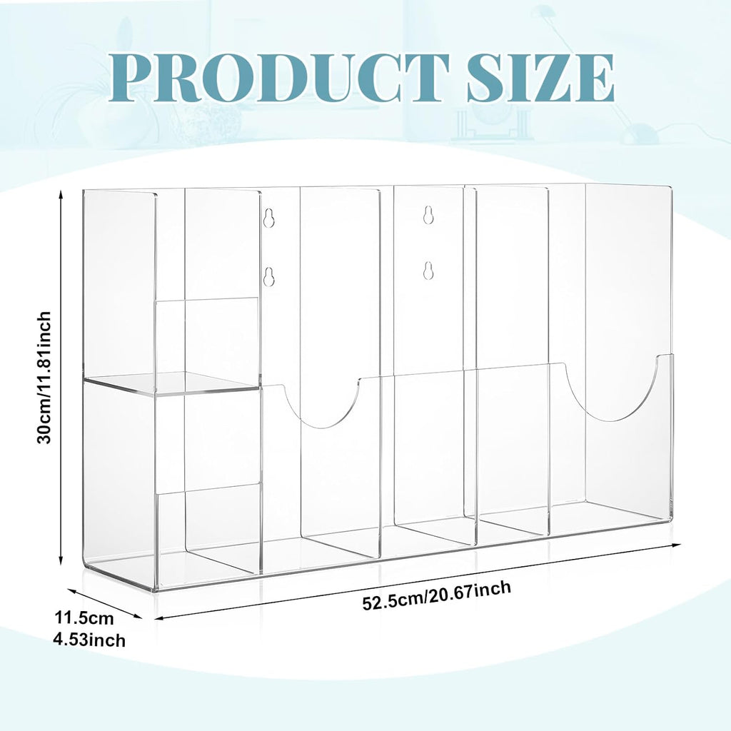 Clear Acrylic Sterilization Pouches Dispenser Rack Organizer Multi-Sized 6 Divided Stations Wall Mount Holder for All