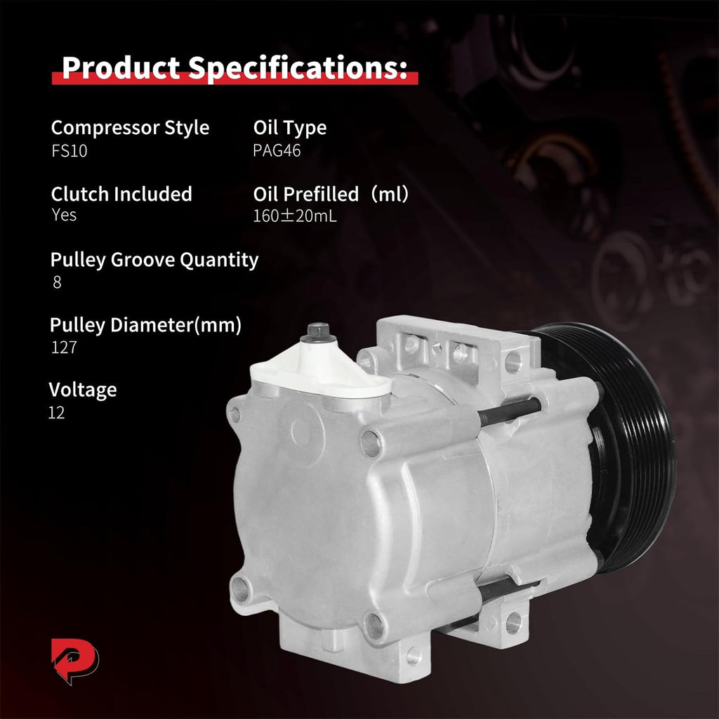 PHOBOOS A/C Compressor with Clutch Compatible with Ford & Lincoln