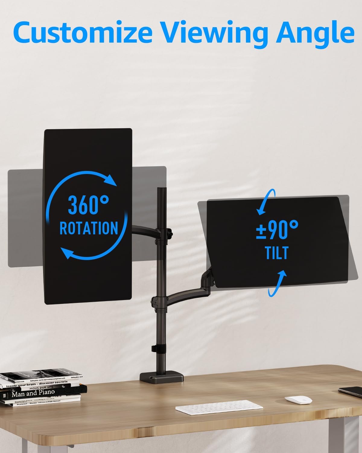 Vertical Dual Monitor Mount Holds 4.4-17.6lbs, up to 32 Inch Stacked Monitor Mount with Gas Spring Arm with