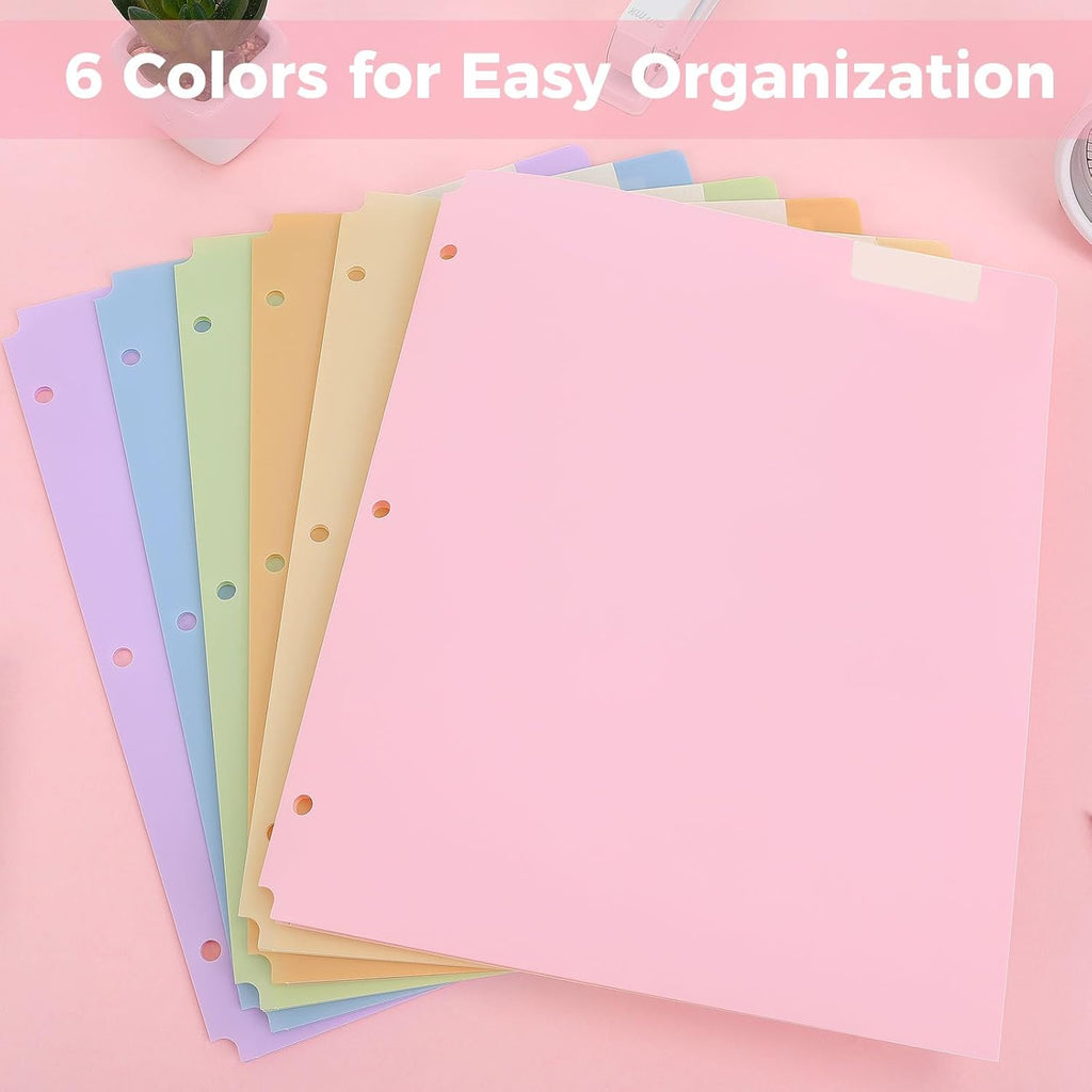 Plastic Folders with Pockets, 6 Pack File Folders with Tabs & Stay-Put Flaps, 3 Hole Punch 2 Pocket Folders for 3