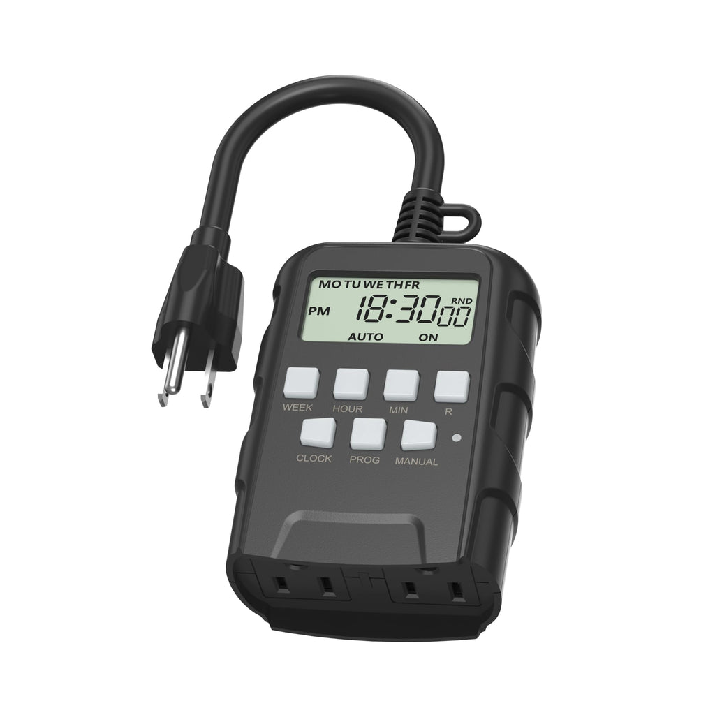 Outdoor 7-Day Programmable Timer Outlet, 2 Outlets