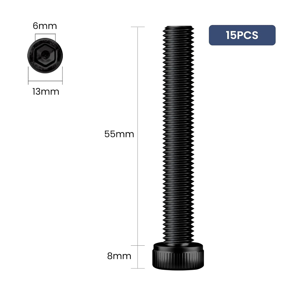 15pcs M8 x 55mm Hex Socket Head Cap Screws Bolts, 12.9 Grade Alloy Steel, Black Oxide Finish, Allen Socket Drive, Full Threads,with Hex Spanner