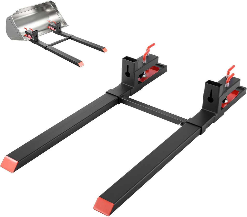 Pallet Forks, 4000 lbs Clamp on Pallet Forks, 60-Inch Total Length Heavy-Duty Tractor Fork with Adjustable Stabilizer