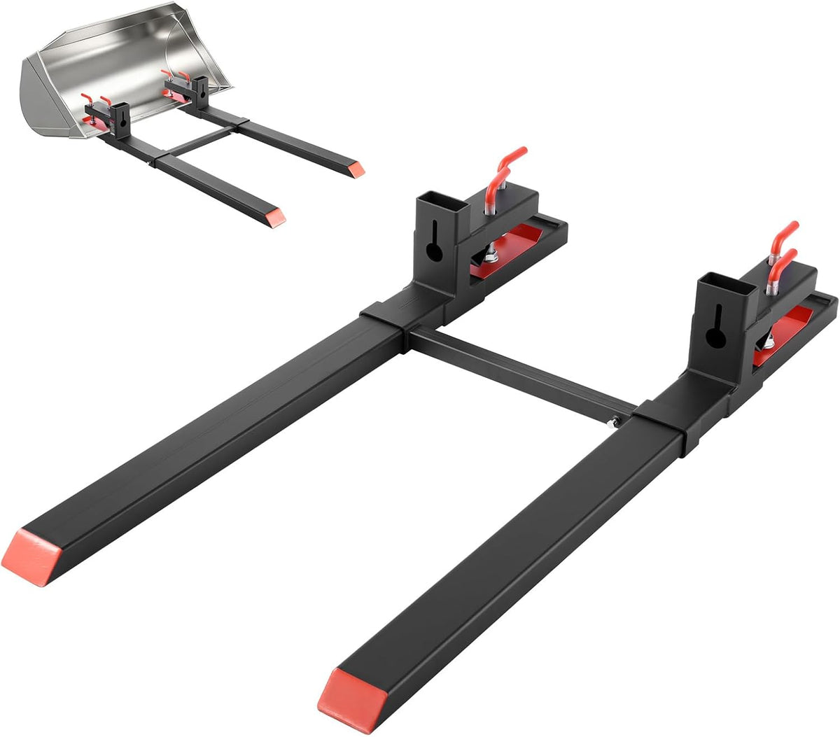 Pallet Forks, 4000 lbs Clamp on Pallet Forks, 60-Inch Total Length Heavy-Duty Tractor Fork with Adjustable Stabilizer