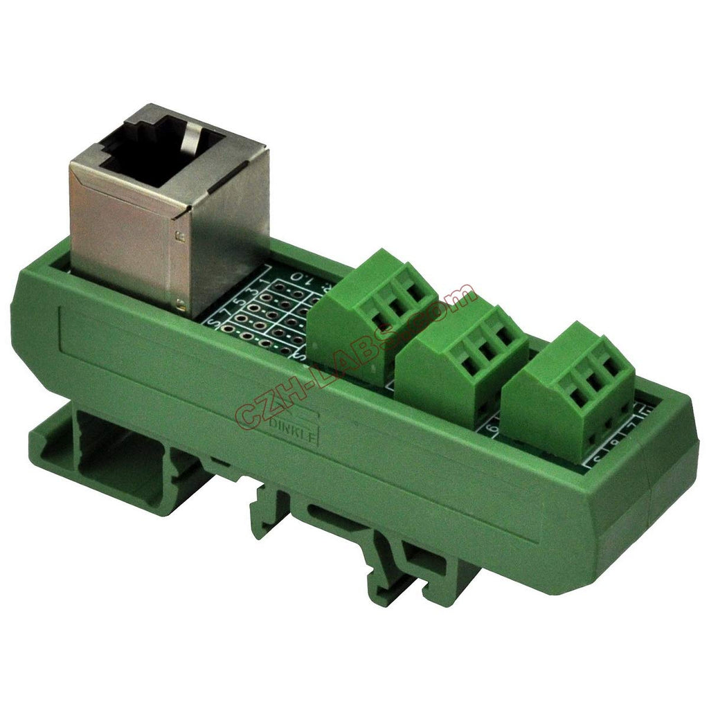 Electronics-Salon Slim DIN Rail Mount RJ45 8P8C Breakout Board Interface Module.
