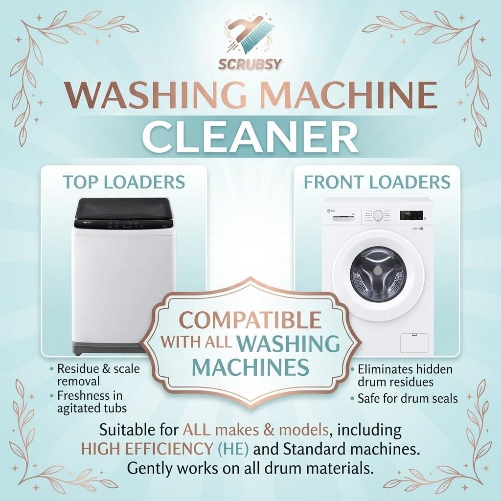 Washing Machine Cleaner Descaler Tablets 24 Pack - Deep Cleaning for Front Loader, Top Load & HE Washers, Septic Safe