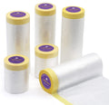 6Rolls Pre-Taped Masking Film, Tape and Drape for Automotive Painting Covering, 3 Multi Size x 66Feet/ Roll