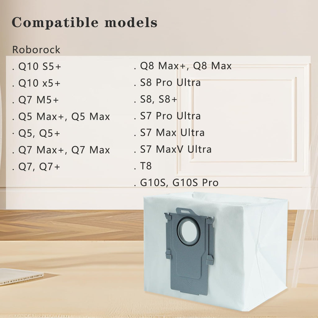 Jollyhilan 10 Pack Dust Bags Compatible with Roborock Q5+,Q5 Max+