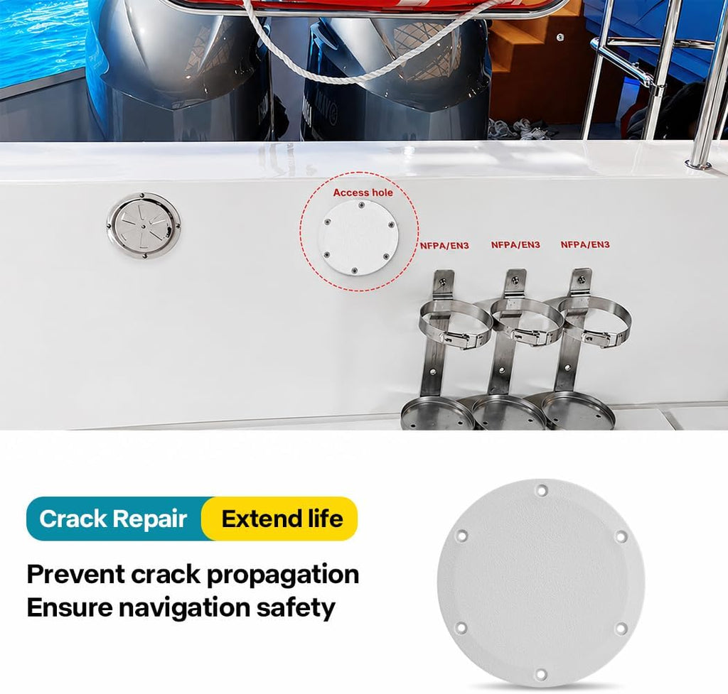 4 Inch Marine Deck Plate, Round Access Cover with Screws, White