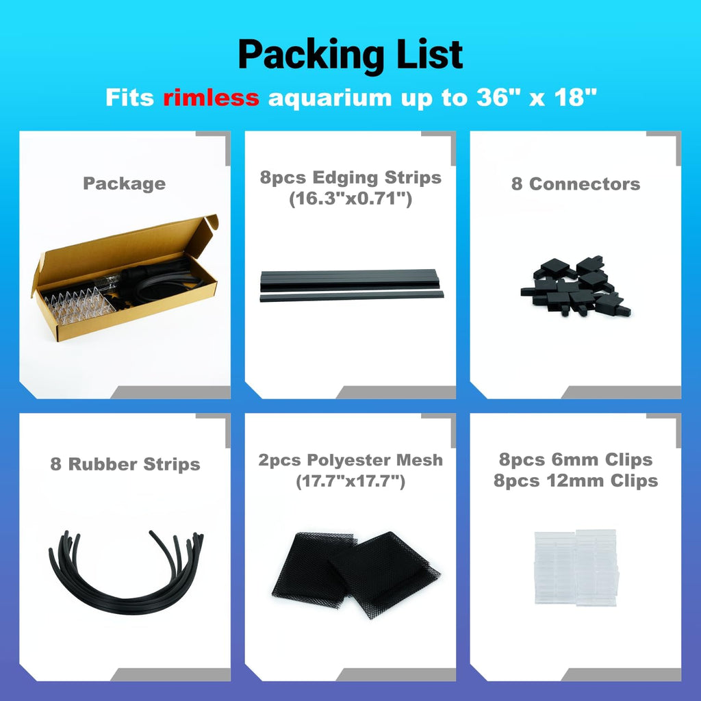 Easy Install DIY Fish Tank Lid, Adjustable Mesh Aquarium Lid, Anti-Jump Cover for Rimless Tanks Only (2/5/10/20