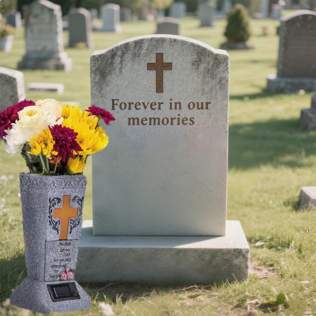 Cemetary Vase Solar Cemetery Grave Vase with LED Cemetery Vases for Grave with Spikes Decorations for Cemetery Grave