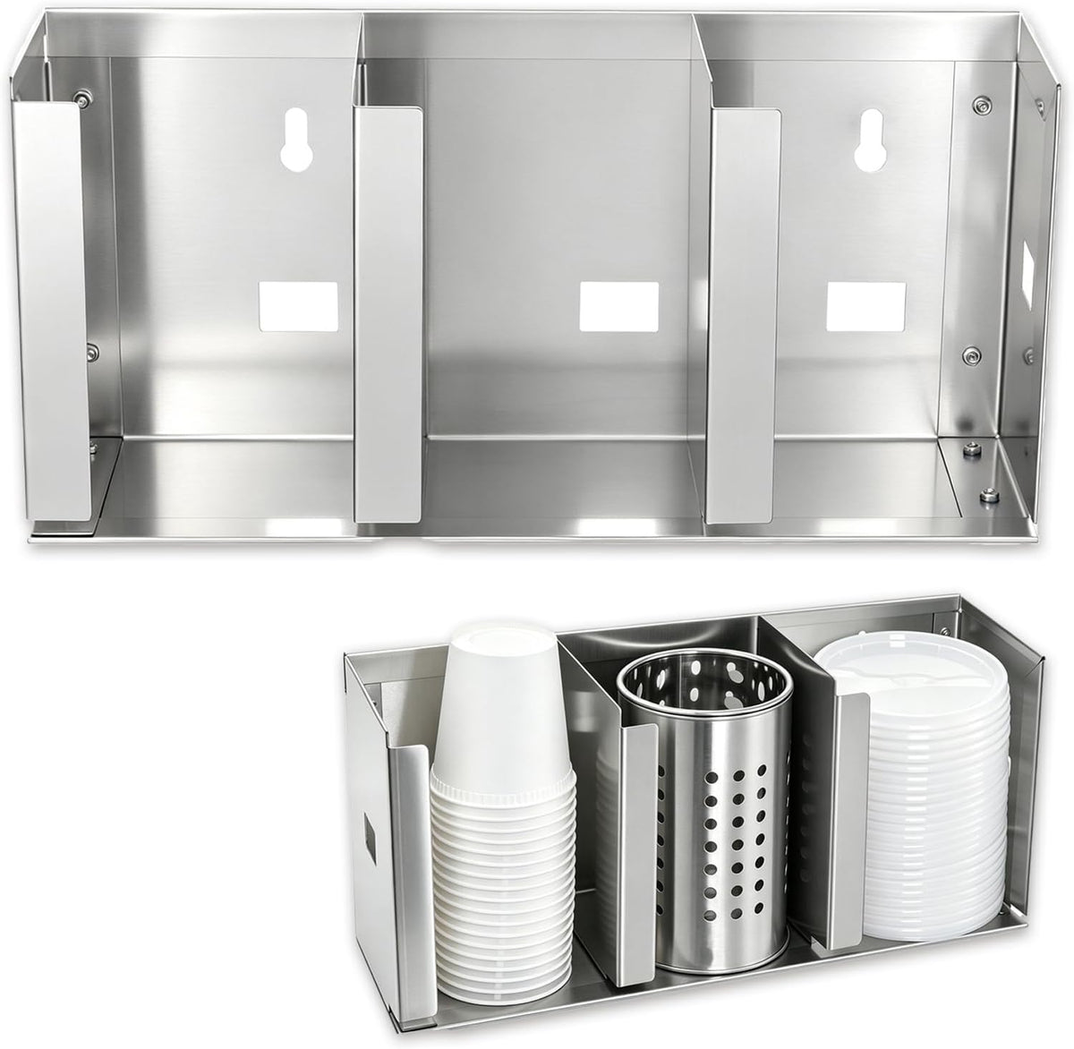 3 Compartments Stainless Steel Cup Dispenser with Adjustable Dividers