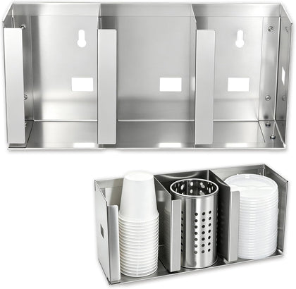 3 Compartments Stainless Steel Cup Dispenser with Adjustable Dividers