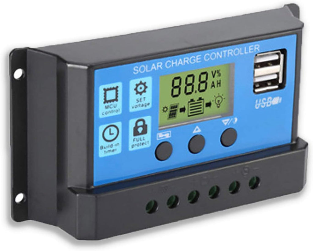 20A Solar Charge Controller, Solar Panel Charge Controller Intelligent Regulator with Dual USB Port 12V/24V,PWM Auto