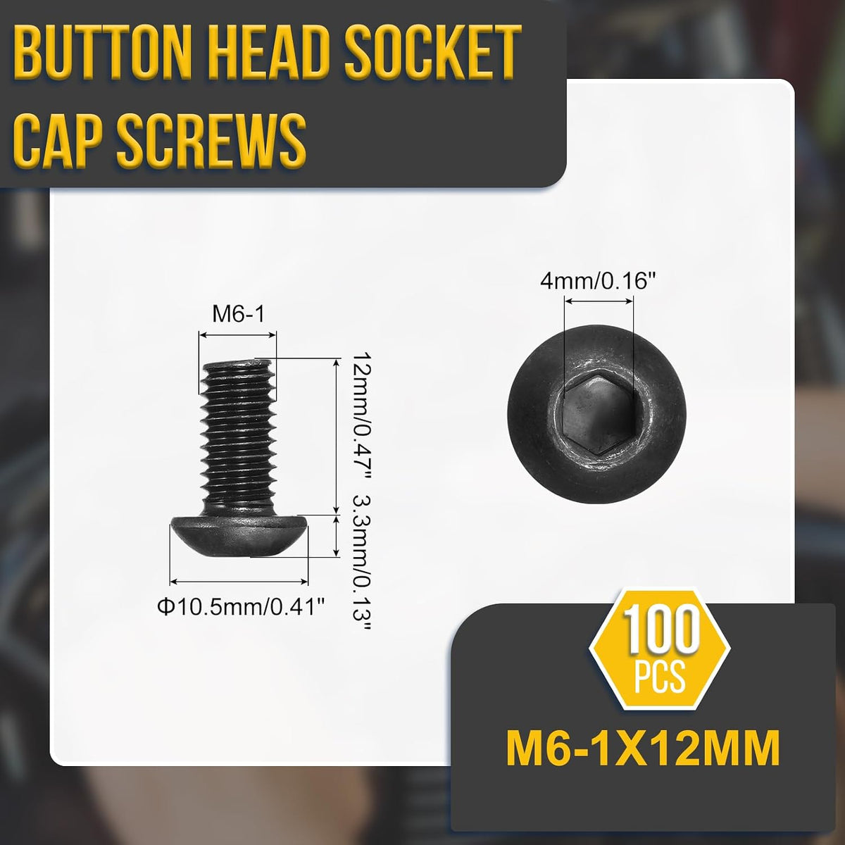 DTGN 100Pcs M6-1x12 Button Head Socket Cap Screw Carbon Steel Black Oxide