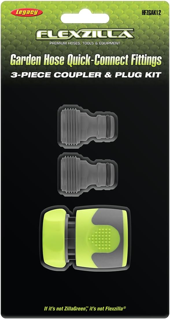Flexzilla Garden Hose Quick-Connect Fittings, 3-Piece Coupler & Plug Kit