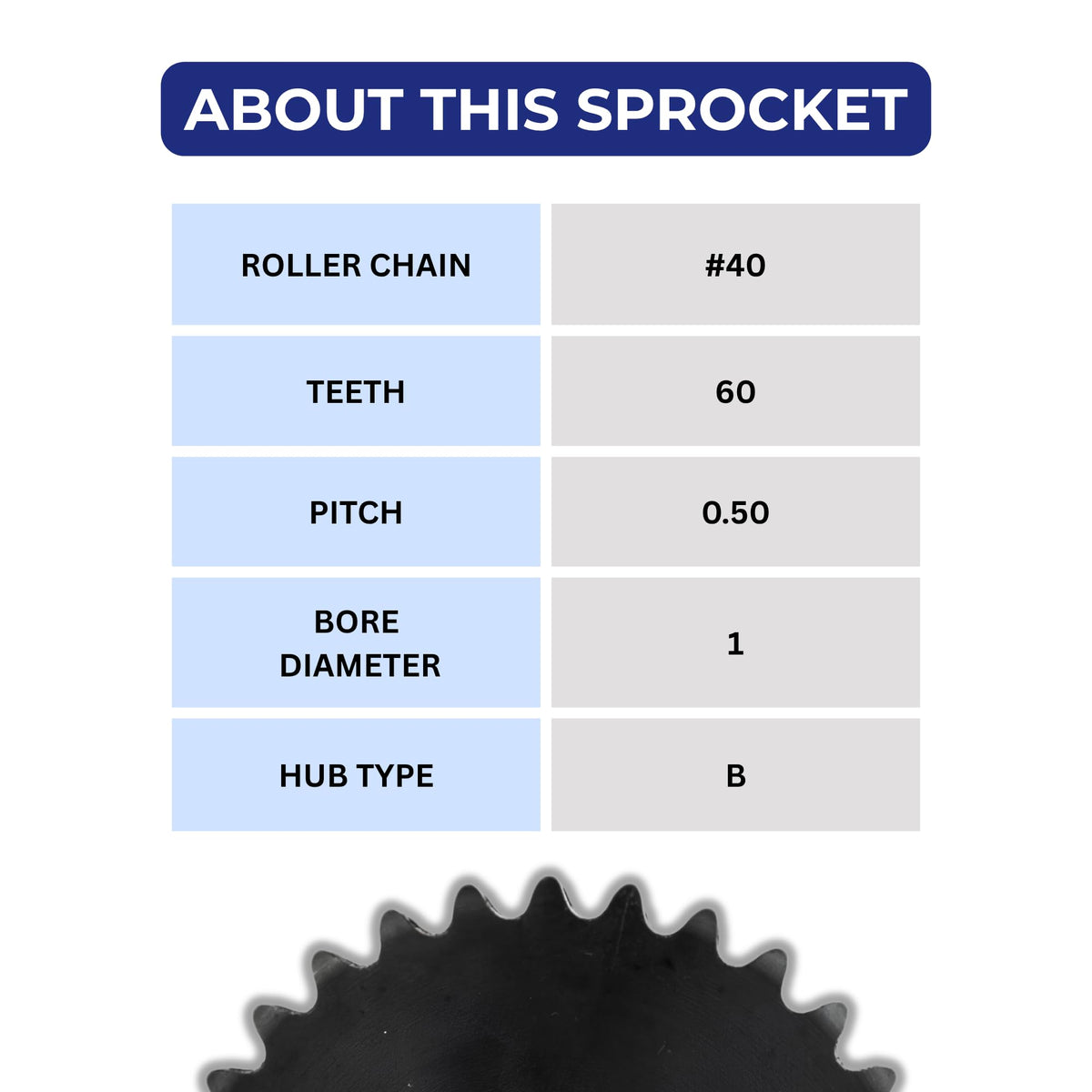 Jeremywell #40 Roller Chain Sprocket, 60 Tooth B-Hub, 1" Bore