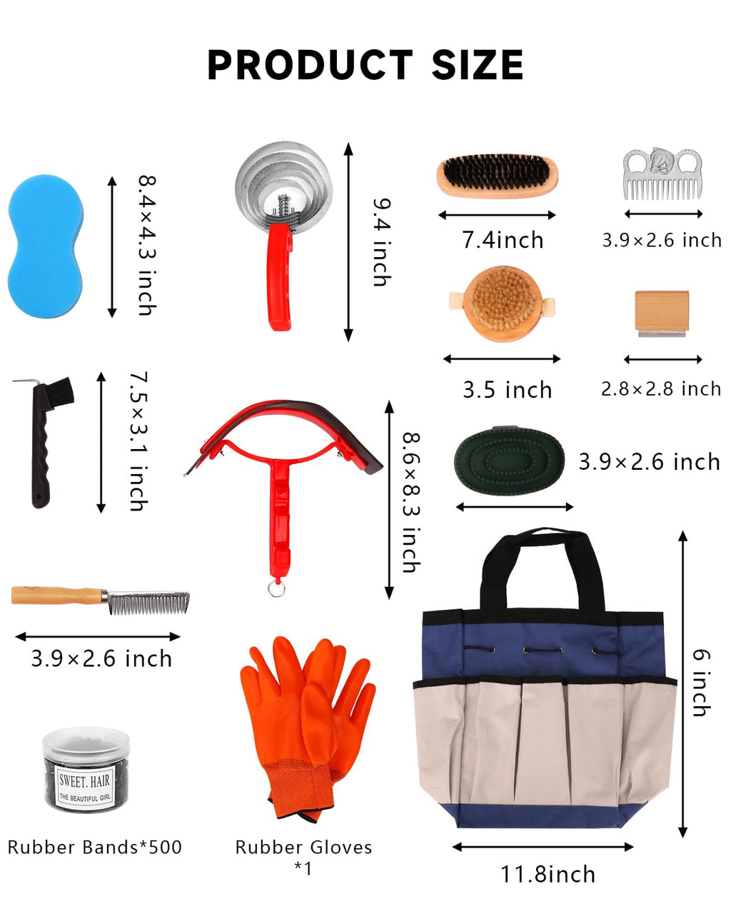 Horse Grooming Kit 13 Piece, Complete Horse Brushes & Grooming Supplies Set with Organizer Bag, Curry Comb, Hoof