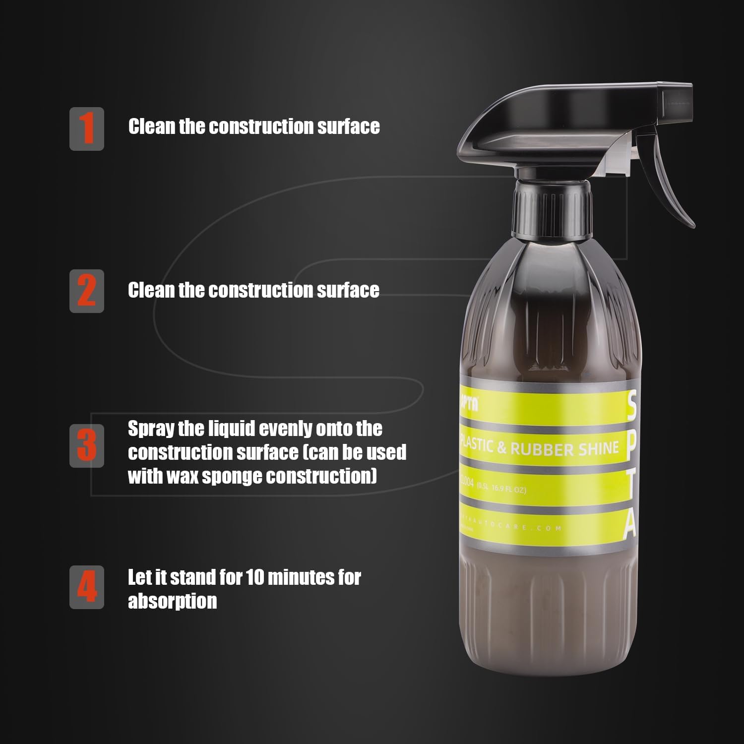 Plastic & Rubber Shine, 16oz 500ml Rubber, and Plastic Dressing - Tire Dressing, Non-Greasy, Dry to the Touch Shine